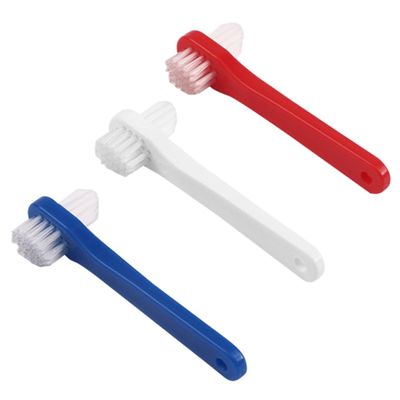 AUTSUPPL 3Pcs Adult Denture Toothbrushes Double Headed Multi Functional Cleaning Brushes for Fake Teeth Care Ergonomic Portable Design Durable Dental Tool for Easy Stain Removal