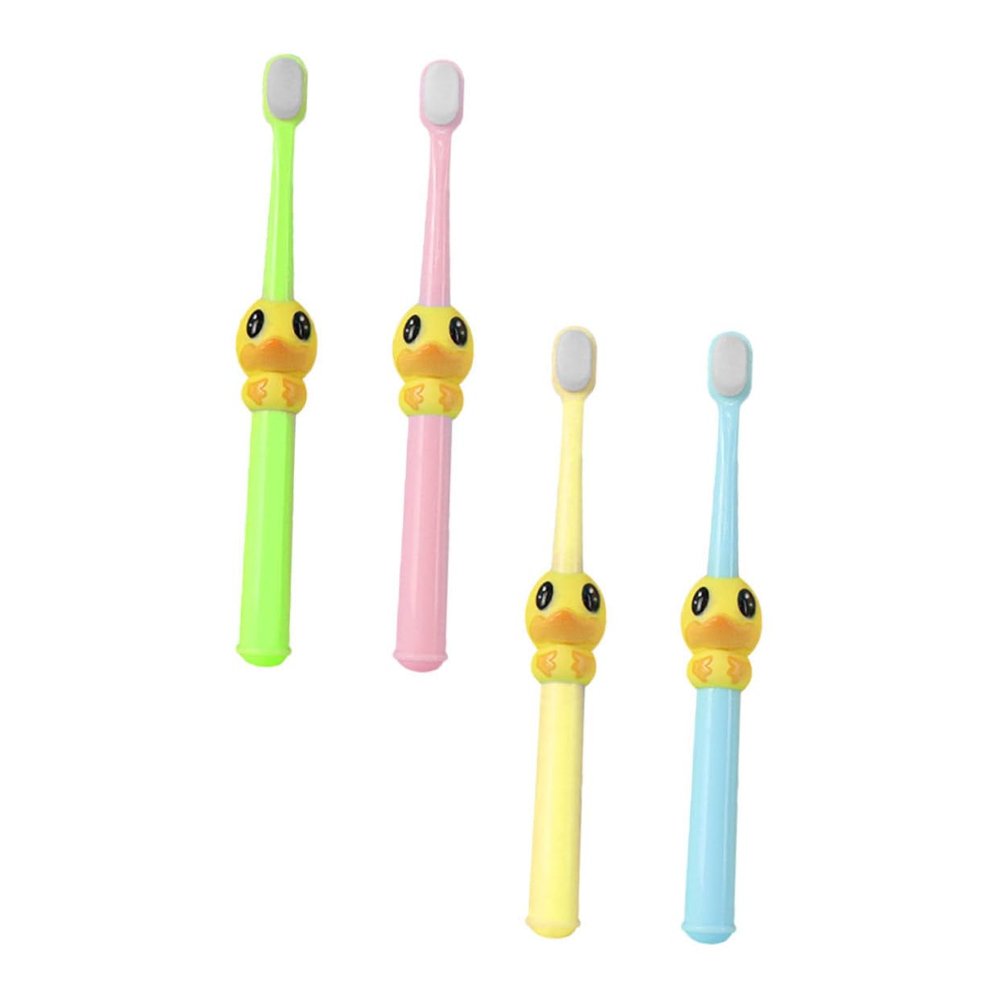 BIUDECO 4pcs Toothbrushes Soft Bristle Cartoon Design for Ages Gentle Oral Care with Adorable Duck Shapes Yellow Pink Green Blue