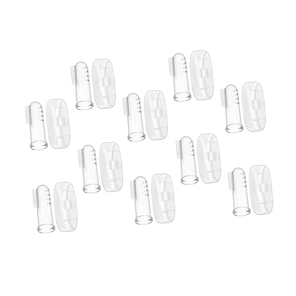 Hoement 10 Sets Finger Toothbrushes with Food Grade Silicone Soft Bristles for Newborns and Boy Girl Gentle Oral Care and Teeth Cleaning Includes Transparent Storage Cases for Travel and