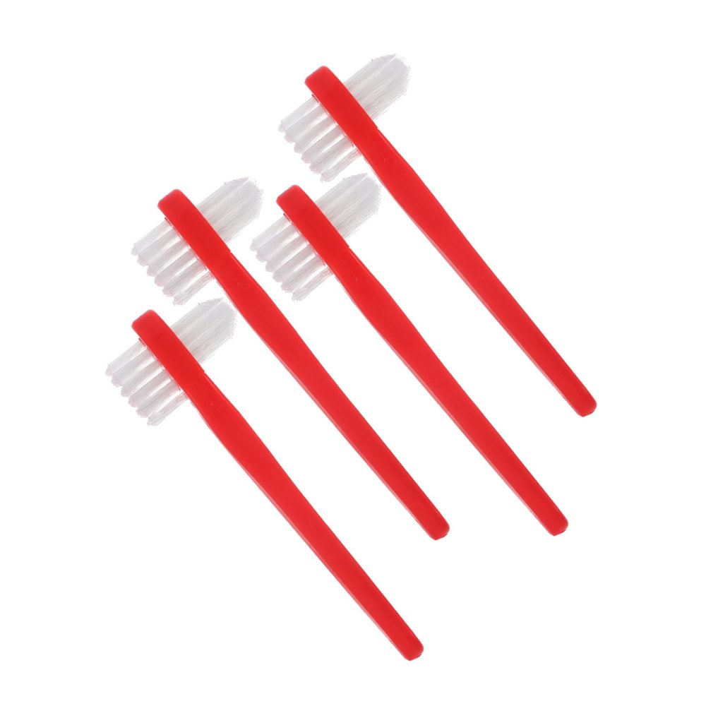 HAPINARY 4pcs Double Sided Denture Toothbrush with Fine Bristles Durable Material Travel Portable Denture Cleaning Brushes for Adults Small Red