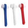 BUTIFULSIC 3Pcs Small Double Ended Denture Toothbrushes for Adults Medium Hardness Bristles Durable and Easy to Use Cleaning Brushes for Partial and Full Dentures Bulk with White Red and Blue view 1