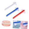 BUTIFULSIC 3Pcs Small Double Ended Denture Toothbrushes for Adults Medium Hardness Bristles Durable and Easy to Use Cleaning Brushes for Partial and Full Dentures Bulk with White Red and Blue view 4