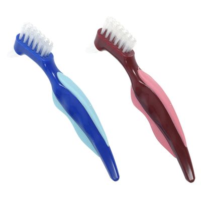 Beaupretty 2Pcs Denture Cleaning Brushes Double Sided Toothbrushes for Denture Care Supply with Bristles and Ergonomic Handles Easy to Carry and Use