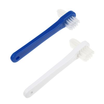 WATIIFUFU 2pcs Dual Head Denture Toothbrushes with Firm Nylon Bristles T Shaped False Teeth Cleaner for Stain and Food Particle Removal White Blue for Denture Care and Fresher Breath