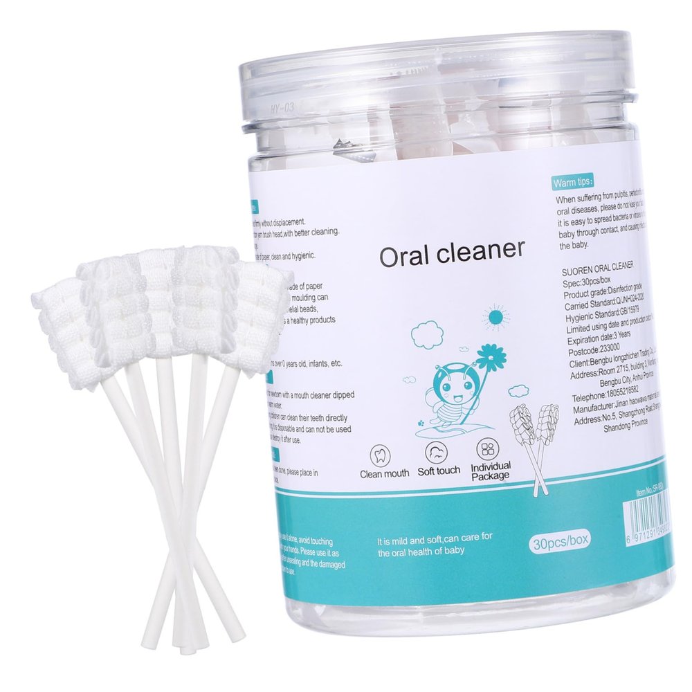 SOESFOUFU 30Pcs Oral Cleaning Gauze Toothbrush with Tongue Cleaner for Newborns Gentle Mouth Swabs Disposable Soft Bristle Oral Hygiene Kit