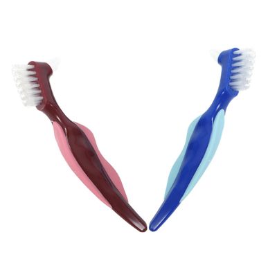 Baluue 2Pcs Double Sided Denture Toothbrush Travel Portable Denture Brushes for False Teeth Cleaning Material Oral Care Tool Gift