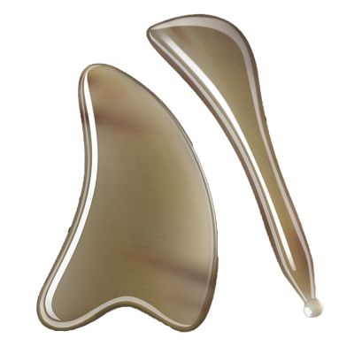 10mm Thickness White Buffalo Horn Gua Sha Scraping Natural Horn Gua Sha Board Gua Sha Facial Tool Gua Sha Scraping Massage Tool Muscle Relaxing and Relieve Fine Lines Face Head Back 2 Piece Set