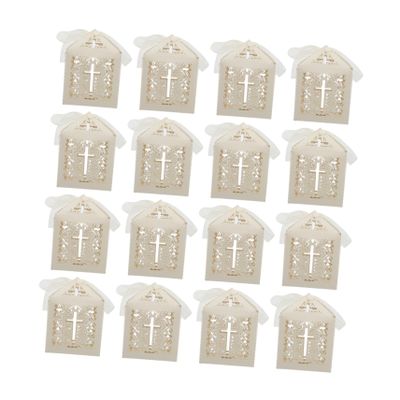 AUTSUPPL 20pcs Christian Cross Hollow Candy Boxes with Ribbon Ivory Paper Favor Packaging for Wedding Baptism Party Gift Storage Unique Cross Shaped Treat Containers
