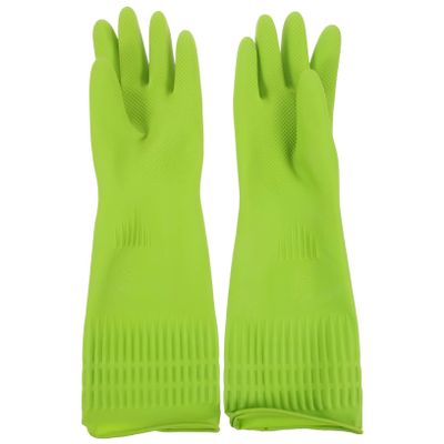 EXAOMBLE Long Kitchen Washing Gloves for Dishes Non Slip Protective Hand Covers with Extended Oil and Stain Resistant Household Cleaning Gloves Green