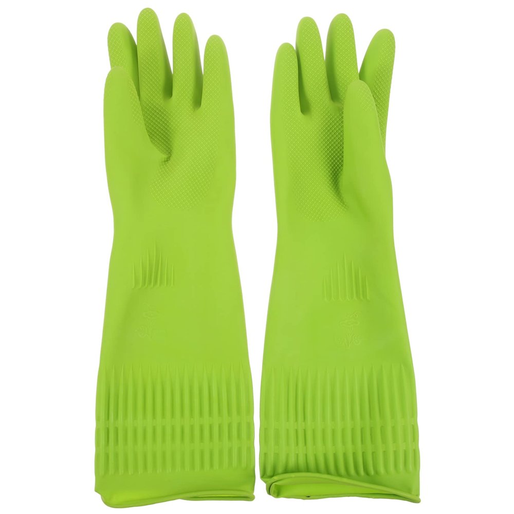 EXAOMBLE Long Kitchen Washing Gloves for Dishes Non Slip Protective Hand Covers with Extended Oil and Stain Resistant Household Cleaning Gloves Green