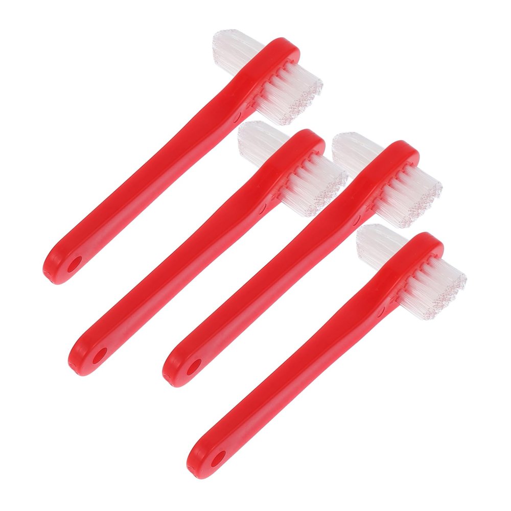 BEBEMOKO 4pcs Double Sided Denture Brushes for Denture Care and Braces Cleaning Compact Material Toothbrush for Travel and Daily Use