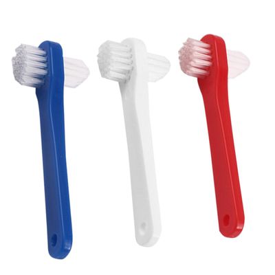 OSOLADY 3Pcs Double Headed Denture Toothbrushes for Adults Ergonomic Small Braces Cleaning Brush in White Red Grip Teeth Clean Tool