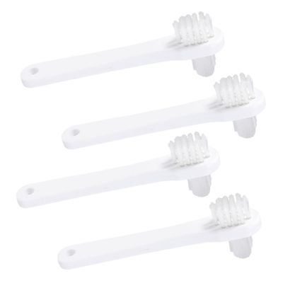 BELLIFFY 4 pcs Portable Denture Cleaning Toothbrushes with Double Heads Ergonomic Small Brush for Gentle Gum Care and Denture Cleaning Travel Friendly White