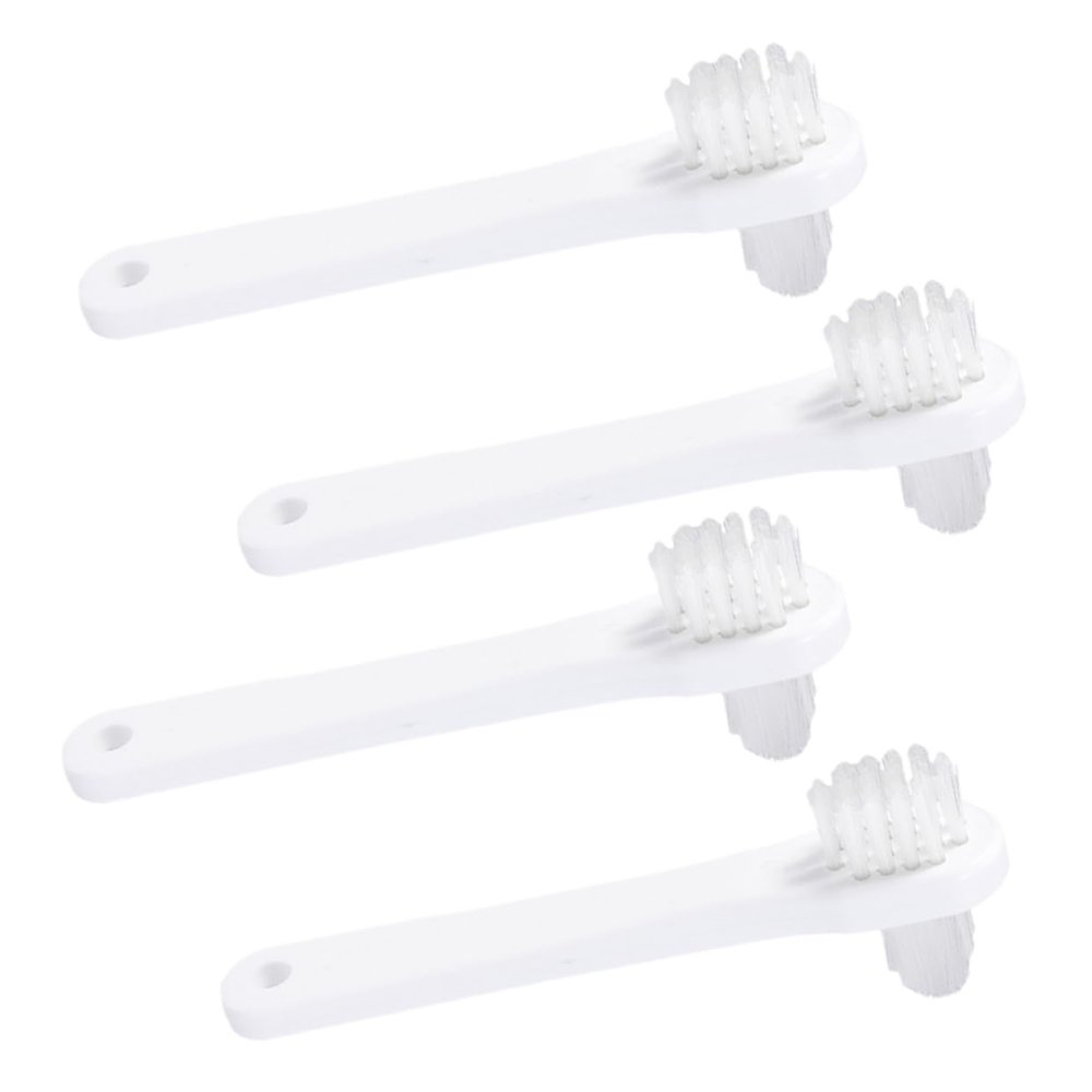 BELLIFFY 4 pcs Portable Denture Cleaning Toothbrushes with Double Heads Ergonomic Small Brush for Gentle Gum Care and Denture Cleaning Travel Friendly White