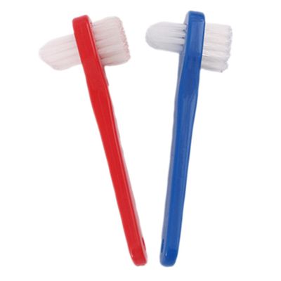 CONGARTENO 2pcs Double Head Denture Toothbrush Small Ergonomic Design Comfortable Handle Bristles for Deep Cleaning Partial Full Dentures Oral Blind Area Care