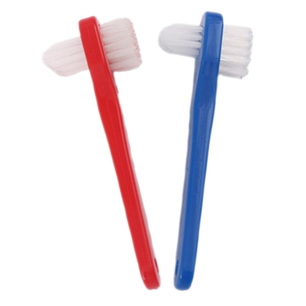 CONGARTENO 2pcs Double Head Denture Toothbrush Small Ergonomic Design Comfortable Handle Bristles for Deep Cleaning Partial Full Dentures Oral Blind Area Care