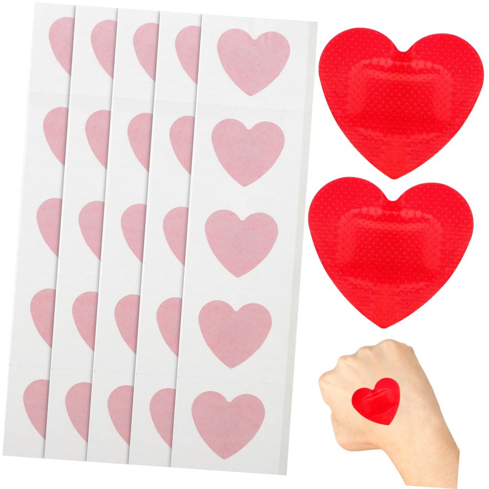 COOPHYA 25Pcs Heart Shaped Adhesive Bandages Self Adhesive Wound Patches Portable First Aid Hemostatic Stickers for Outdoor and Home Emergency Use