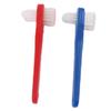 BELLIFFY 2pcs Double Head Denture Toothbrush with Small Ergonomic Heads for Deep Oral Cleaning Flexible Household Brush for Hard to Reach Areas Blue and Red Brushes view 1