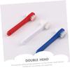 BELLIFFY 2pcs Double Head Denture Toothbrush with Small Ergonomic Heads for Deep Oral Cleaning Flexible Household Brush for Hard to Reach Areas Blue and Red Brushes view 3
