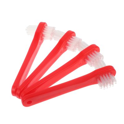 Garneck 4pcs Dual Head Denture Cleaning Brush Material Double Sided Design for Thorough Oral Care Portable Denture Toothbrushes for Adults Red