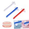 Garneck 3Pcs Double Sided Denture Toothbrushes with Medium Bristles for Adult Denture Cleaning Small Head for Hard to Reach Areas Comfortable Handles in White Red Blue view 4