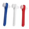 COOPHYA 3Pcs Double Sided Denture Toothbrushes for Adults Medium Hardness Bristles Small Head for Comfortable Cleaning Handle for Firm Grip Dental Care in White Red Blue view 1