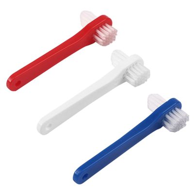 LIFKOME 3Pcs Double Sided Denture Toothbrushes for Adults Small Angled Brush Heads with Soft Bristles Flexible Deep Mouth Cleaning Tool for Partial and Full Dentures and Gentle Gum Care