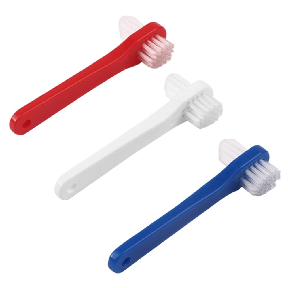 LIFKOME 3Pcs Double Sided Denture Toothbrushes for Adults Small Angled Brush Heads with Soft Bristles Flexible Deep Mouth Cleaning Tool for Partial and Full Dentures and Gentle Gum Care