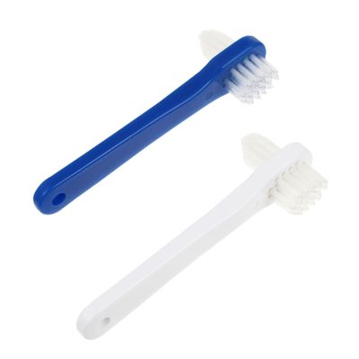 CONGARTENO 2pcs Dual Head Denture Toothbrushes White Trimmed Nylon Bristles for False Teeth Cleaning Non Slip Handle for Easy Control Gentle Care for Dentures and Retainers