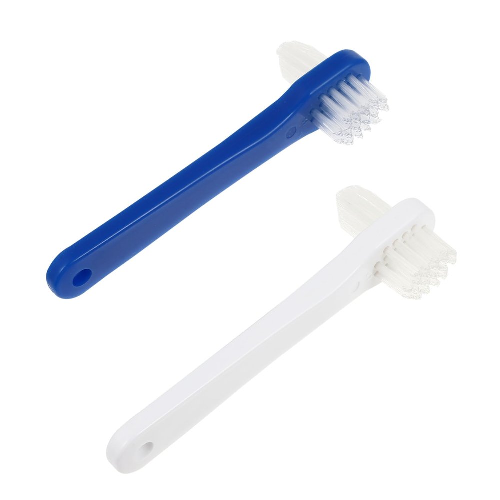 CONGARTENO 2pcs Dual Head Denture Toothbrushes White Trimmed Nylon Bristles for False Teeth Cleaning Non Slip Handle for Easy Control Gentle Care for Dentures and Retainers