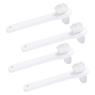PartyKindom 4 pcs Portable Dual Heads Denture Cleaning Brush Lightweight Small Toothbrush for False Teeth Care Ergonomic Design Plastic Material Easy Carry