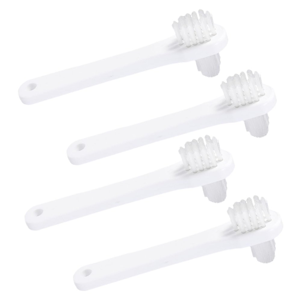 PartyKindom 4 pcs Portable Dual Heads Denture Cleaning Brush Lightweight Small Toothbrush for False Teeth Care Ergonomic Design Plastic Material Easy Carry