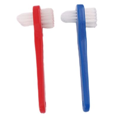 Healeved 2pcs Small Double Head Denture Toothbrush for Efficient Oral Cleaning Firm Grip Angled Heads for Partial and Full False Teeth Red