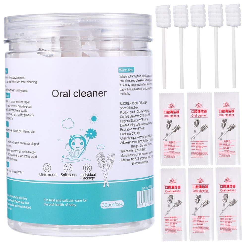 EXAOMBLE 30Pcs Mouth Cleaner Tongue Cleaner Bristles Oral Hygiene Tool for Newborns and Disposable Toothbrush for Home and Travel