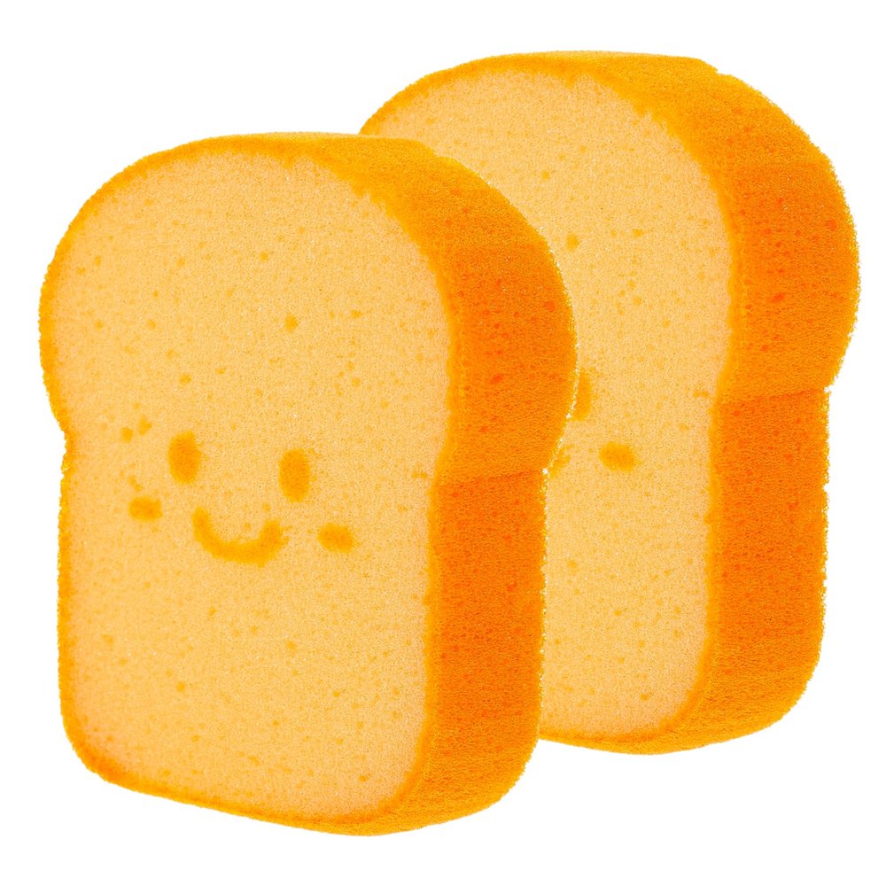 TOYZFRIENDY Thick Toast Shaped Kitchen Sponge Reusable Dish Scrubber Pad Cute Cartoon Wood Pulp Cleaning Sponge for Pans Tables and Multi Surface Household Use