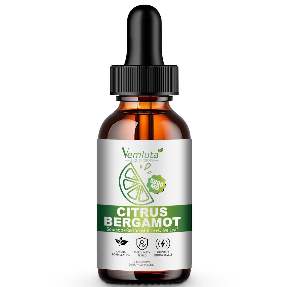 1 Packs 5000mg Citrus Bergamot Liquid Drops-2X Absorption- Cholesterol Lowering Supplement w Soursop, Red Yeast Rice, Olive Leaf, Hight Cholesterol -Soursop Bitters Liquid-Heart & Immune Support