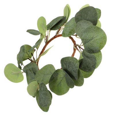 Cabilock Artificial Greenery Leaf Candle Ring with Bright Berries Faux Eucalyptus Wreath for Wedding Party Home Table Decoration Unique Desktop Candle Accent