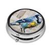 Blue Bird Collage Newspaper Graffiti Round Pill Case, Portable Pill Box for Pocket Metal Medicine Vitamin Organizer 3 Compartment Three Times A Day view 1