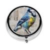 Blue Bird Collage Newspaper Graffiti Round Pill Case, Portable Pill Box for Pocket Metal Medicine Vitamin Organizer 3 Compartment Three Times A Day view 2