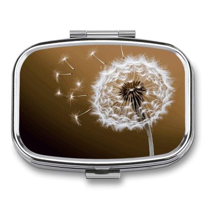 Blown Dandelion Blossom Travel Pill Organizer - Daily Pill Box to Hold Vitamins, Portable Pill Case Cod Liver Oil Storage Box with 2 Compartment for Pocket Purse