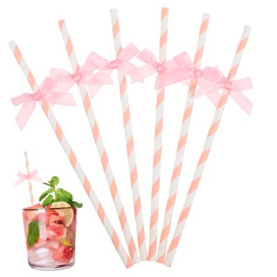 FOMIYES 60pcs Decorative Paper Straws with Pink Bow Ties for Birthday Party Supplies Wedding and Festival Banquets Safe and Practical Drinking Straws Photo Props for Festive Celebration