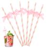 FOMIYES 60pcs Decorative Paper Straws with Pink Bow Ties for Birthday Party Supplies Wedding and Festival Banquets Safe and Practical Drinking Straws Photo Props for Festive Celebration view 1