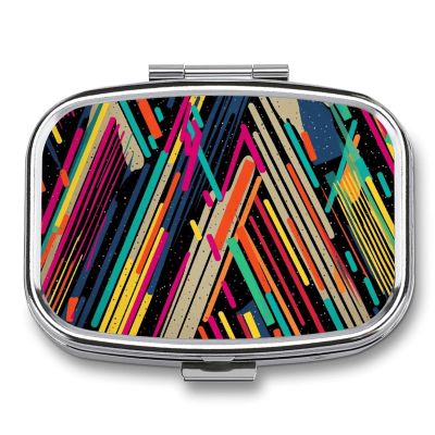 Striped Abstract Colorful Travel Pill Organizer - Daily Pill Box to Hold Vitamins, Portable Pill Case Cod Liver Oil Storage Box with 2 Compartment for Pocket Purse