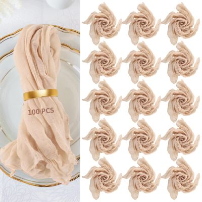 100 Pcs 20 X 18 in Khaki Tan Wrinkled Cheesecloth Napkins, Semi-Transparent 14 Polyester Dinner Napkins for Wedding Party Table Settings