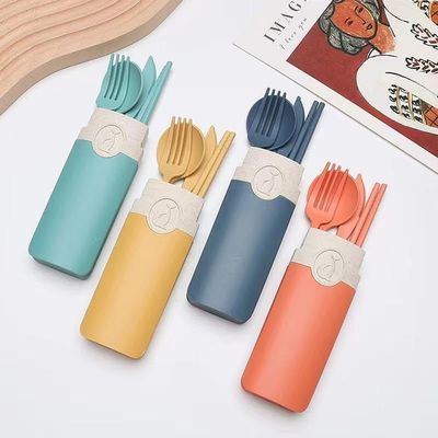 Portable Tableware Set, 5 Counts/set Including Knife, Fork, Spoon, Chopsticks & Storage Box, Camping Outdoor Tableware, Student Tableware Set, Picnic Set (1 yellow)
