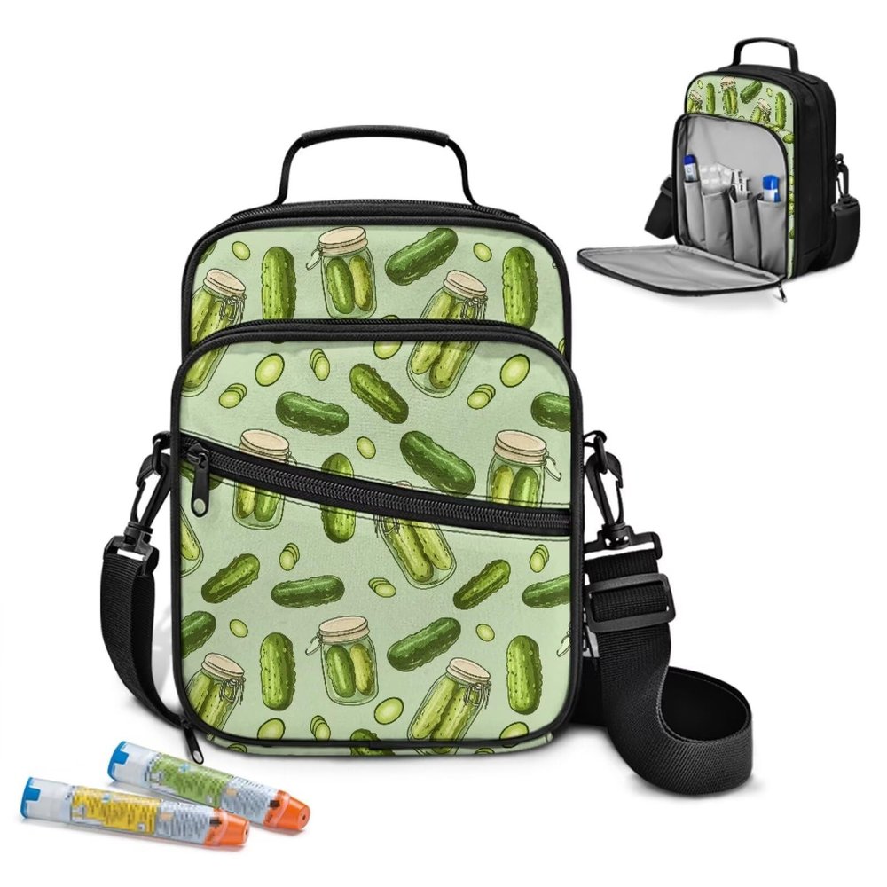 Wdktrgetd Large Capacity Medicine Storage Bag for Men Women Insulin Medication Travel Case Portable Diabetic Supplies Organizer with Layer and Shoulder Strap for Diabetic Supplies Asthma Inhaler
