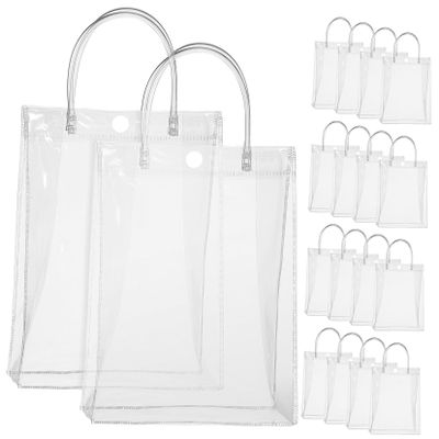 BESTYASH 25pcs Clear Vertical Treat Bags with Handles Reusable Heavy Duty Transparent Gift Tote Bags Sturdy Stand Up Party Favor Packaging for Sweet Cones and Gifts
