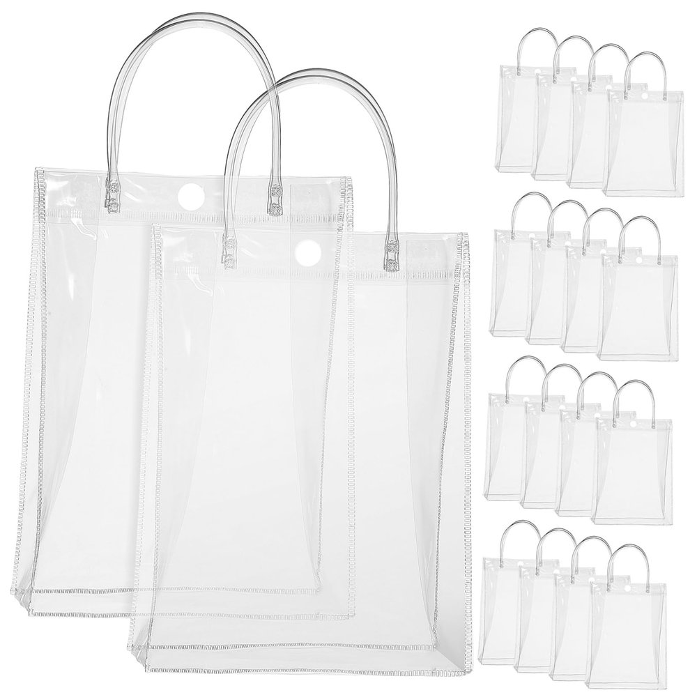 BESTYASH 25pcs Clear Vertical Treat Bags with Handles Reusable Heavy Duty Transparent Gift Tote Bags Sturdy Stand Up Party Favor Packaging for Sweet Cones and Gifts