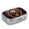 Portable Pill Organizer Baroque Metal Skull Small Pill Box 2 Compartment Medicine Vitamin Organizer Travel Medicine Organizer with Mirror & Button Closure Cute Medication Case for Purse view 3