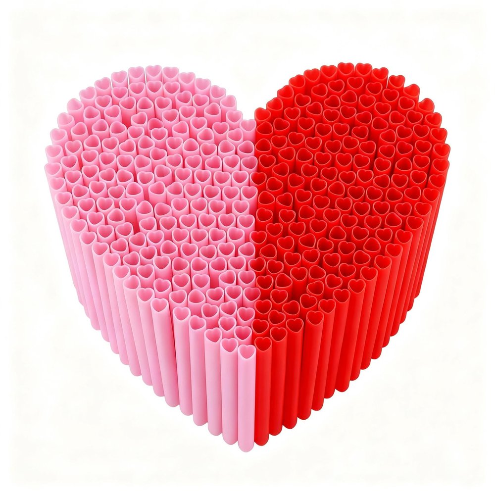 100 Pcs Red & Pink Heart Shaped Disposable Straws, Individually Wrapped Cute Plastic Drinking Straws for Valentines & Galentines Day,Cocktail Parties, Bridal Shower, Wedding & Birthday Decor